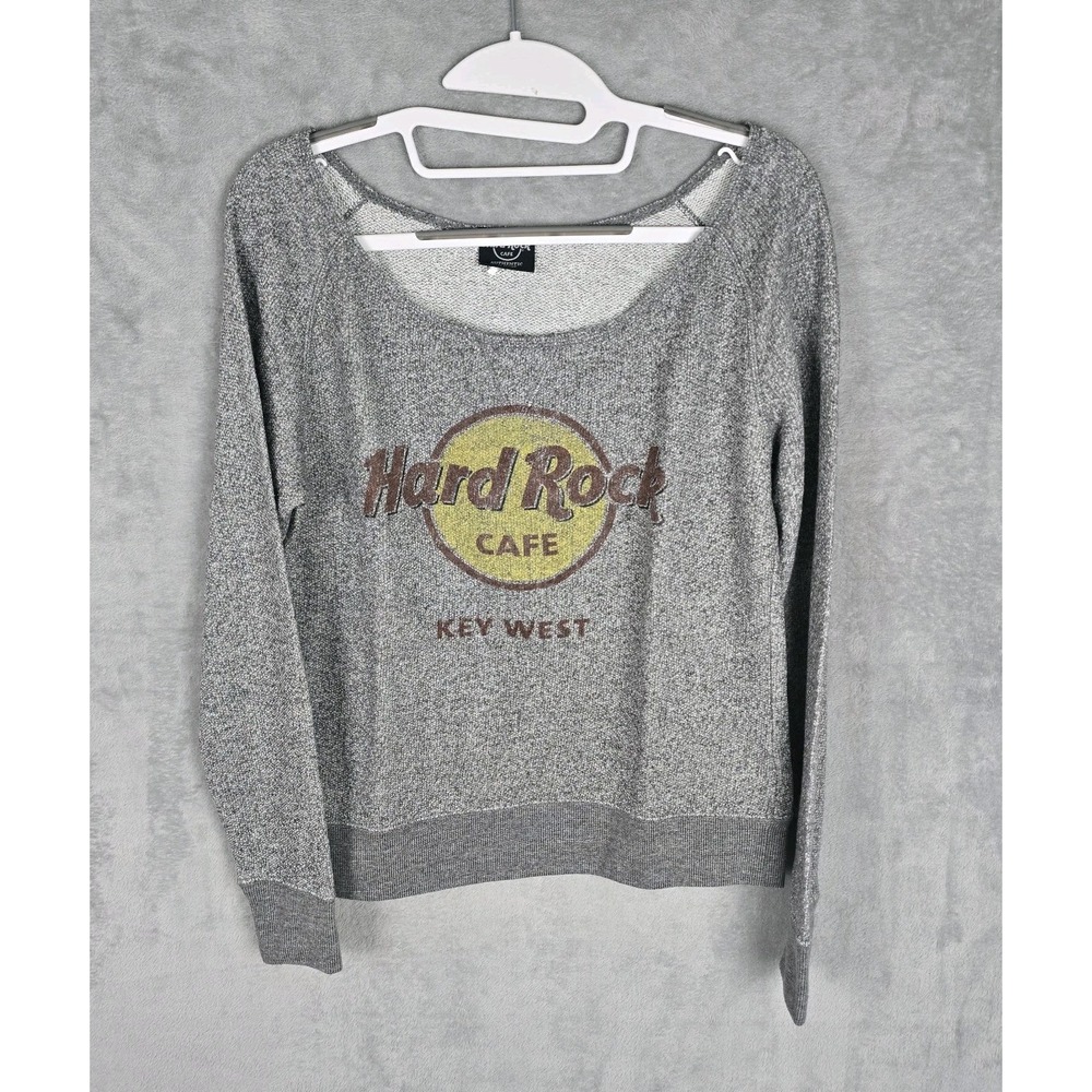 Hard Rock Cafe Key West‎ Gray Marl Scoop Neck Graphic Sweatshirt Womens Medium